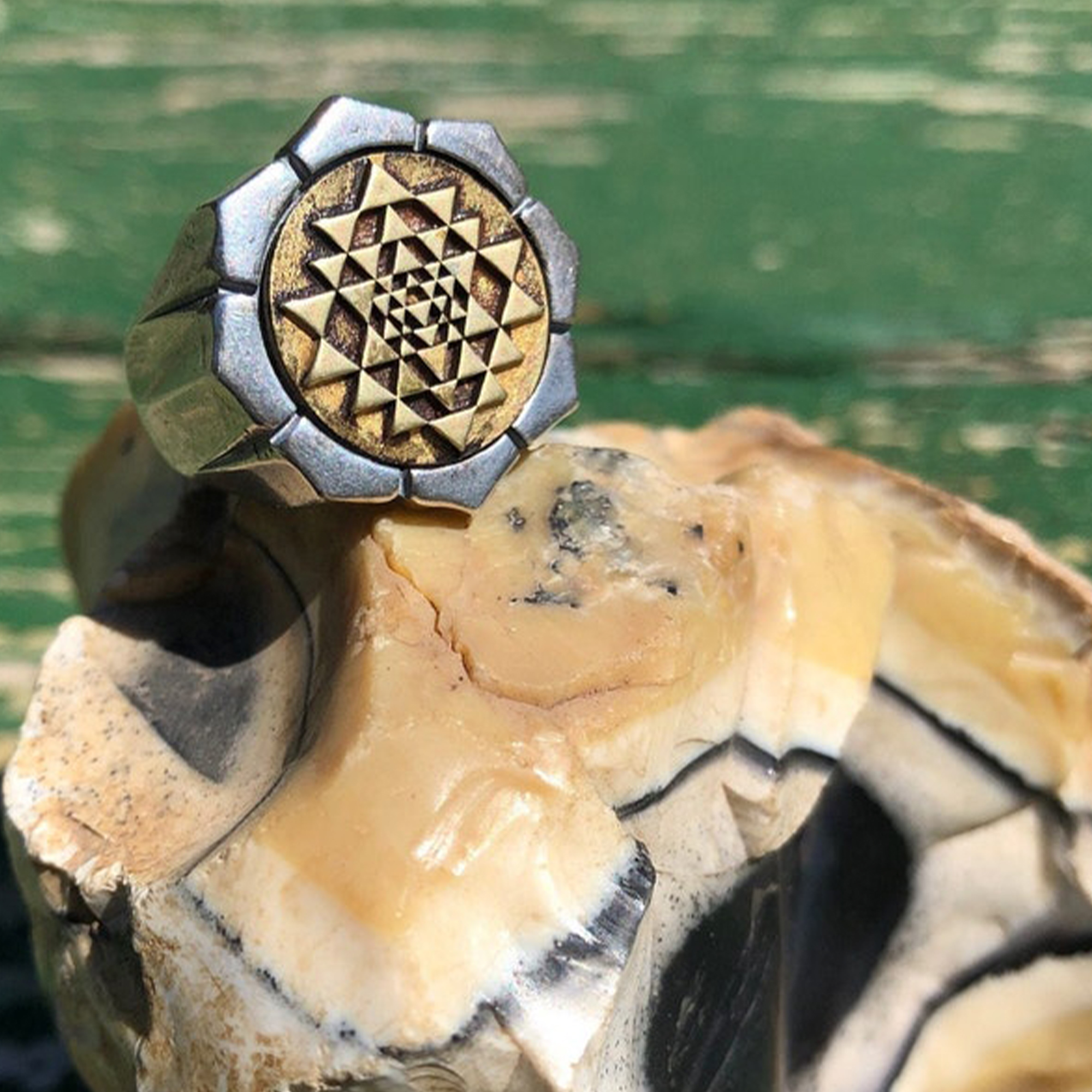 Sri Yantra Brass Cuff Ring – The Crystal Point